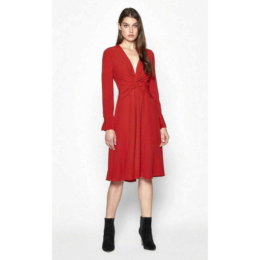 Equipment Femme Womens Dress Size 6 Red Aura Faun Twist Long Sleeves NEW